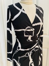 Lauren Ralph Lauren Womens Chain Multicolor Long Sleeve Faux Wrap Dress Size 0