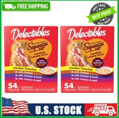 2 Pack Hartz Delectables Squeeze up Variety Lickable Wet Cat Treats, 54 Count