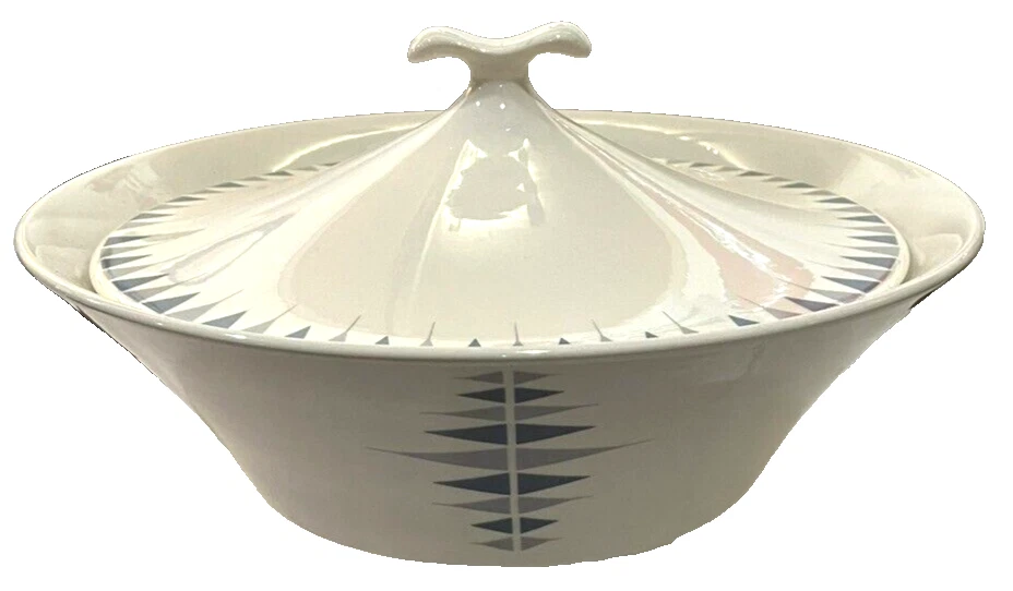 Plato grande para servir Ben Seibel Iroquois Impromptu Pyramids azul/gris con tapa MCM Foto 3 de 4