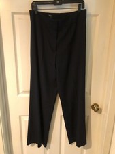Escada Wool Gabardine Stretch Wide Leg Dress Pants Flat Front Navy SZ 40 US 10