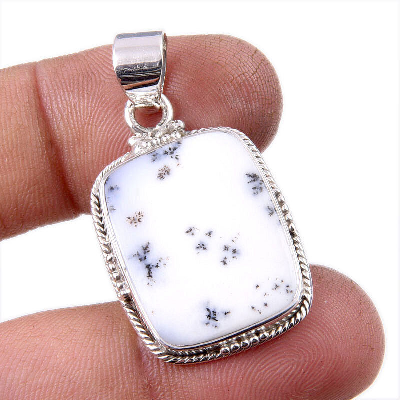 Natural Dendrite Opal Gemstone 925 Solid Sterling Silver Gift Pendant 1.5