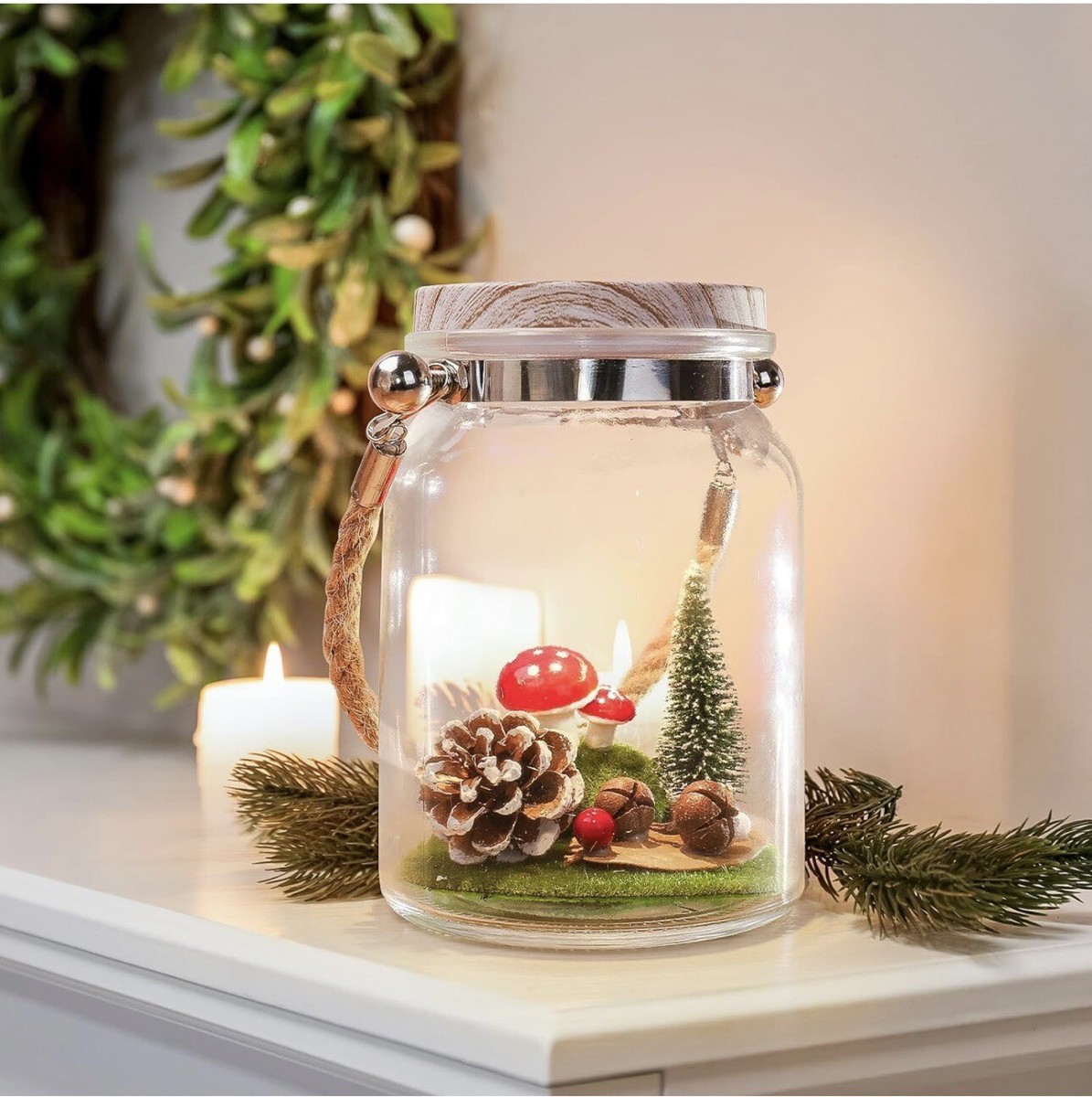 Christmas Decor Gifts Micro-Landscape Mason Jar with 7 Color Light