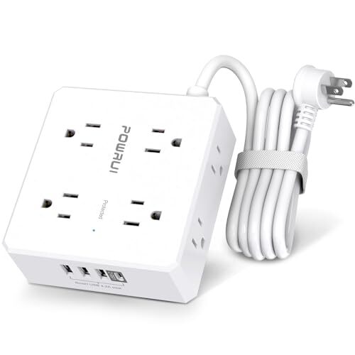 Surge Protector Power Strip - Flat Plug Extension Cord with 8 Widely 6 Ft White-image