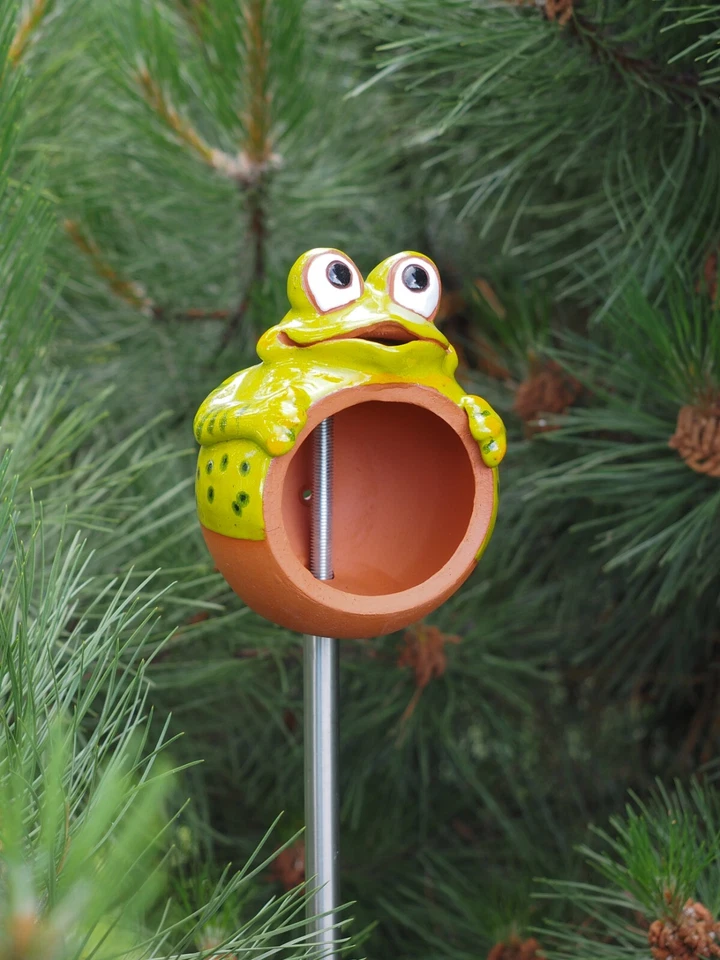 Cerámica Decoración Jardín, Estaca Césped Rana - Alimentador Pájaros Exterior Estatua H 15cm Foto 2 de 4