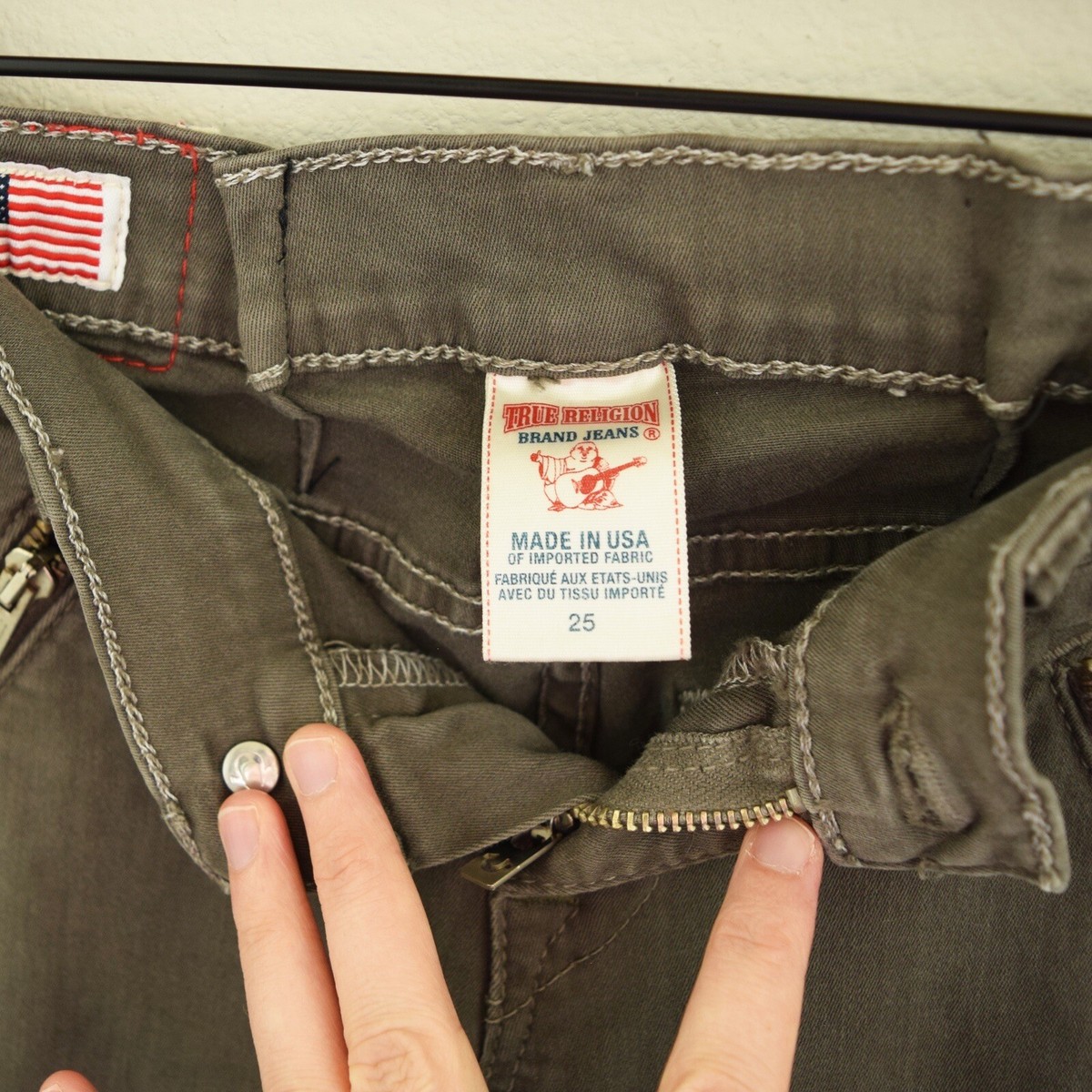 TRUE RELIGION Women's Olive Green Casey Skinny Fit Cargo Pocket