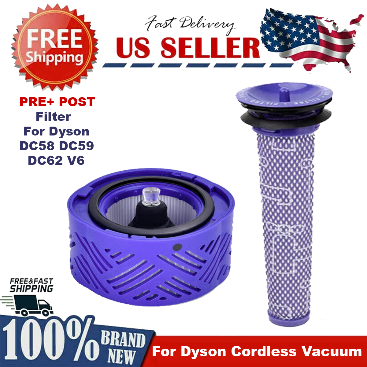 2 Pack DC58 DC59 DC61 DC62 DC74 V6 Animal Pre Post Motor HEPA