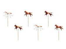 6 Cake Topper Pferde 13cm Muffin Cupcake Deko Kindergeburtstag Weiß Braun