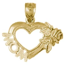 New 14k Gold Heart With Mom Pendant