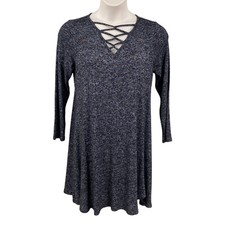 Como Vintage Womens Knit Dress Heather Gray Size Large V-Neck Long Sleeve NEW