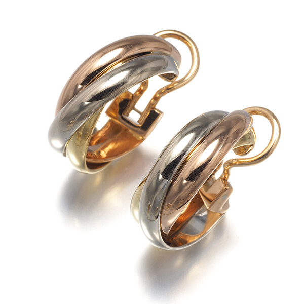 洗練ジュエリー【Cartier】Trinity earrings WG YG PG Auth Cartier Earrings Trinity 3color Hoop 18K 750 Yellow
