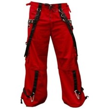 Goethic Men's Red Tripp Pant Trouser Black Straps Punk Rock Metal Chain/Pantss