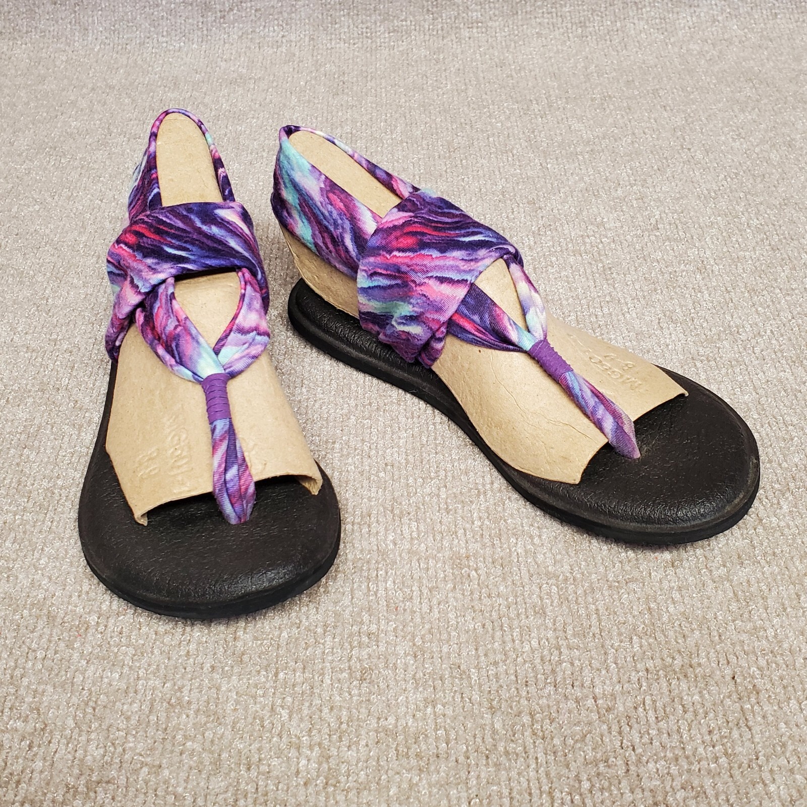 Sanuk Women Size 8 Yoga Mat Sling Back Flip Flops Comfort Sandals Purple Tie Dye