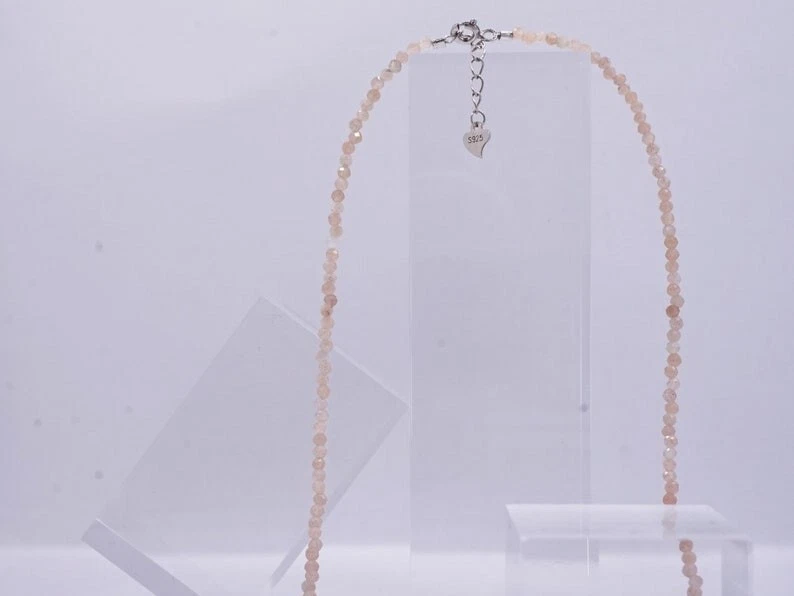 Collares gargantilla mujer piedra solar natural facetada piedras preciosas redondas con cuentas 2-3 mm 18"" Foto 4 de 4