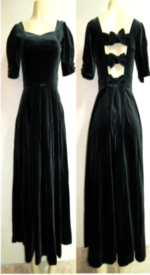 Vintage Laura Ashley Velvet dark Green Dress Size 6 XS S sweetheart / bows  back