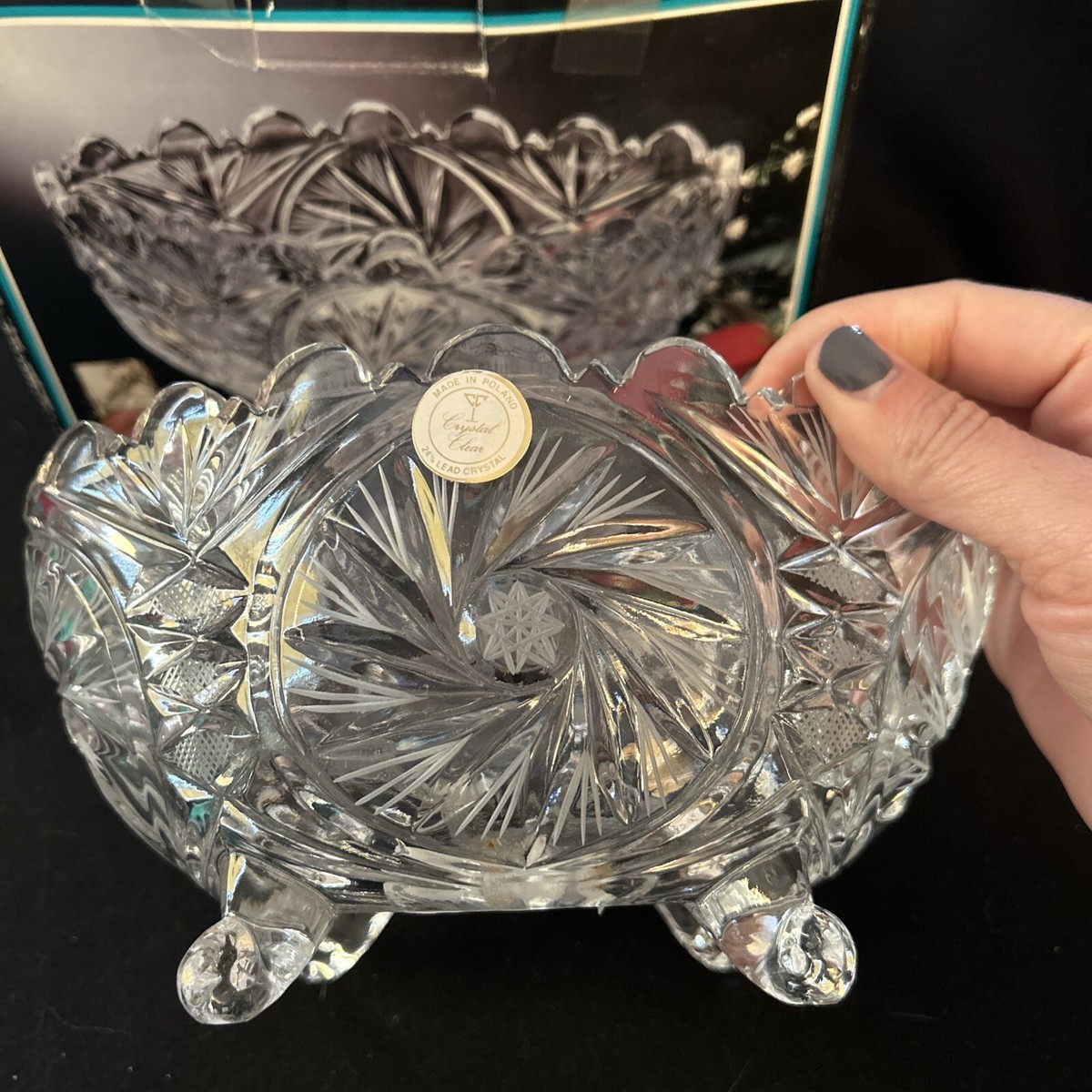 SALE✯クリスタルボウル✯10インチ Vintage Crystal Clear 24% Leaded Crystal Bowl With Sticker