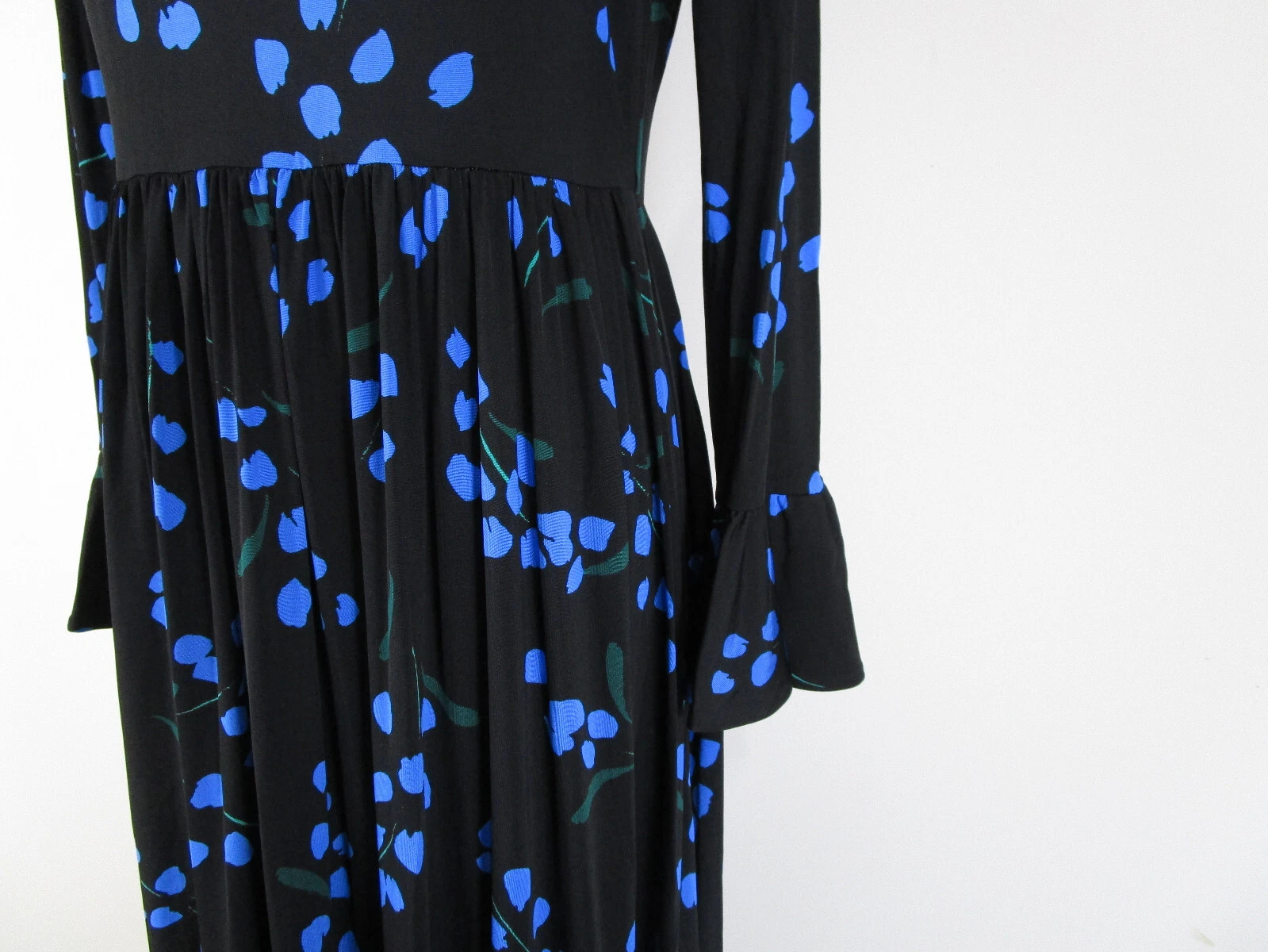 Maxi abito Kate Spade da donna blu nero a maglia floreale midi taglia 2 nuovo con etichette