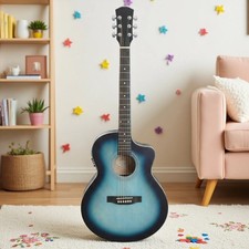 41" Beginner Acoustic Electric Guitar Set - Amp EQ Jumbo Cutaway Blue