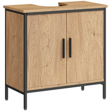 Under Sink Cabinet Oak 60x30x60cm Particleboard & Steel Industrial, Two-Tier 9cm