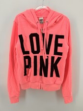 Victoria's Secret PINK Womens Size M Neon Pink Logo Full Zip Hooded Jacket