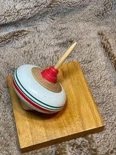 Jumbo 5” Spinning Wooden Top With Wood Display Block