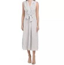 New Tahari Size XL Linen Blend Striped Midi Dress Sleeveless Beach Vacation