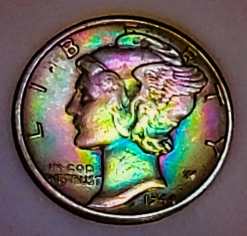 1944- MERCURY SILVER DIME. BRILLIANT UNC. INSANE VIBRANT TONER. 230