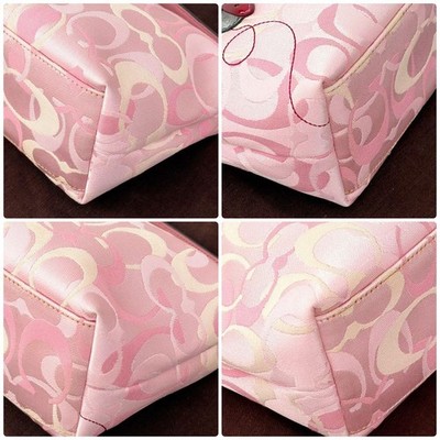 COACH Ladybug Pink Signature Pouch Handbag Canvas Leather Y2K Rare