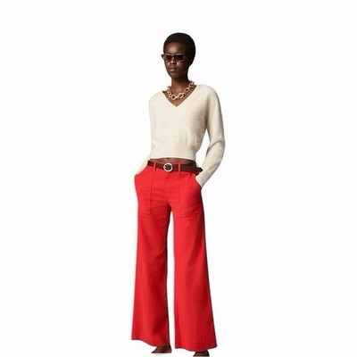 J.Crew Sz 28 Camp Pocket Wide Leg Pants High Rise Cotton In Red NWT