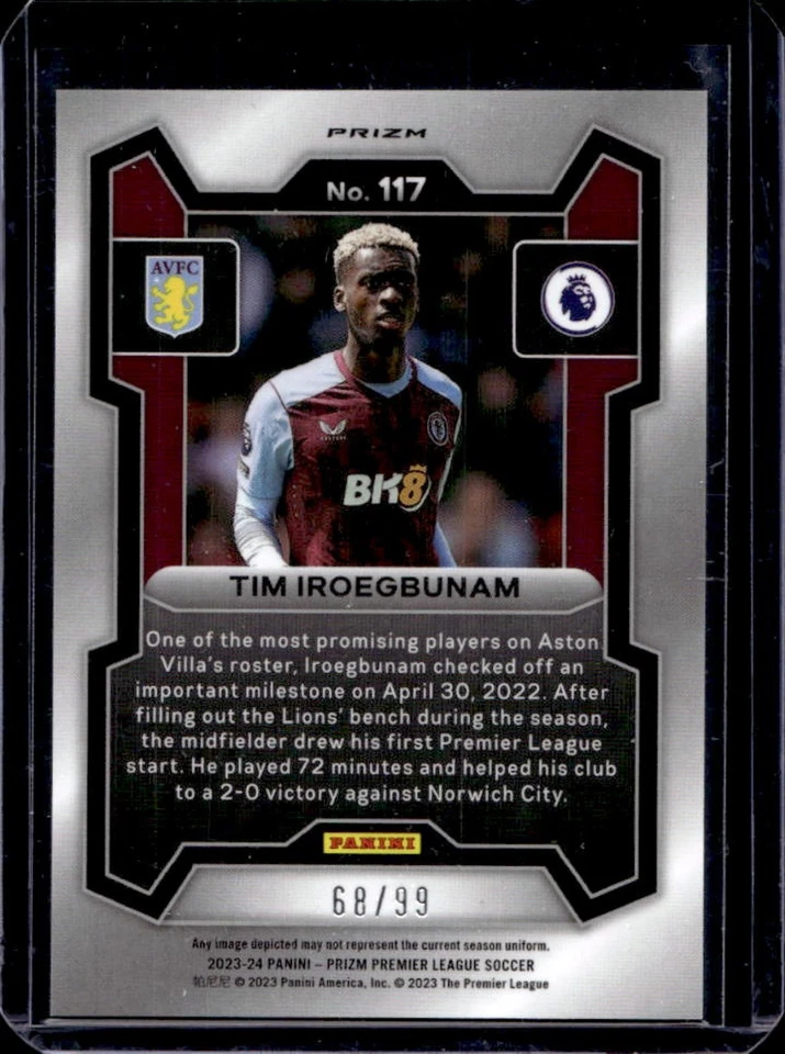 2023 Prizm Premier League Tim Iroegbunam RC Breakaway Blue #68/99 Aston Villa - Image 2 of 2