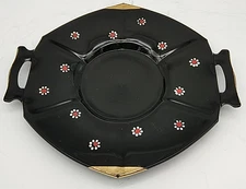 1930's Imperial Glass Cosmos Daisy Pattern Black Amethyst Tidbit Tray Depression