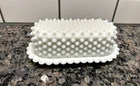 Vintage Fenton Hobnail Milk Glass Covered Butter Dish With Scalloped Edge