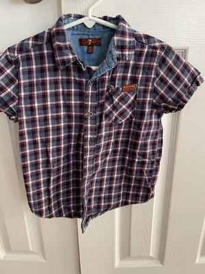 7 for All Mankind Boys' Short-sleeve Plaid Button-up Shirt Size 4T Red Blue Whit
