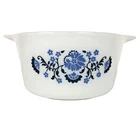 Vintage Willow PYREX Casserole Dish 473 1 Quart MILK GLASS Blue Flowers  NO LID