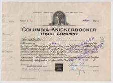 1913 Columbia-Knickerbocker Trust Company Stock Certificate New York