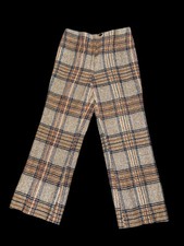 VTG 60s 70s Plaid Wide Leg Pants High Waist Mod Trousers Retro Disco Flare