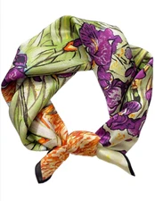 100% Silk 20" Square Scarf Women neckerchief Wrap floral green purple my179