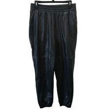 Halogen Womens Faux Leather Jogger Pants Black Small Elastic Waist Pleated Ankle