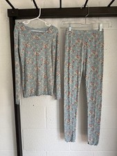 EUC Vaenait Baby Floral Modal Long Sleeve Pajama Set Girls Size 12 Cottage Blue