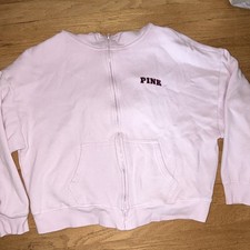 PINK Victoria's Secret Light Pink Full Zip Hoodie Logo M Cotton Blend