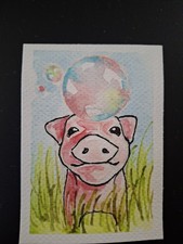 Bubble Pig - Original ACEO - 2.5