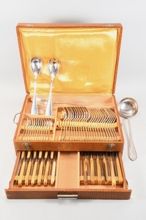 Q33H01 Argental Besteckset versilbert Messer gem. Inoxydable mit Horngriffen