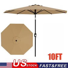 10ft Patio Table Umbrella Outdoor 8 Sturdy Ribs w/ Crank Lift Push Button Tilt