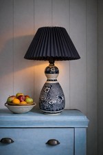 Vintage Studio Pottery Table Lamp Black And Cream Ceramic Folk Art Lamp Base