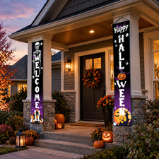 Halloween Door Banners Outdoor Decorations Witches Porch Decor Happy