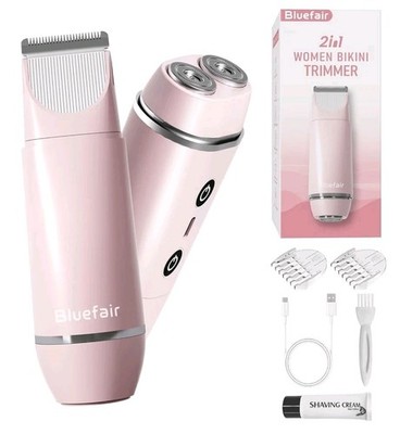 Bluefair 2-in-1 Electric Shaver & Bikini Trimmer Dual-Head Waterproof USB Pink