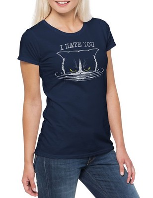 I Hate You Cat Damen T-Shirt Cats Cat Katze Katzen Liebe Love Addicted Süchtig