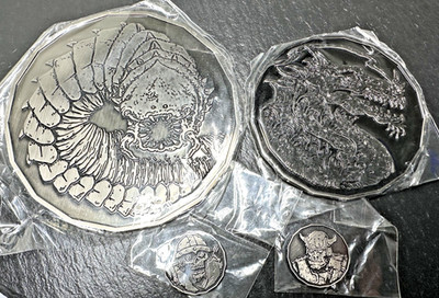 4 GAME TOKENS: 1'' ZOMBIE MONSTER, 1'' ORC, 3'' SMOKE DRAGON, 4'' PURPLE WORM N22