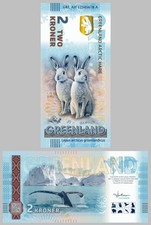 Gr&ouml;nland / Greenland 2 Kroner Souvenirschein 2025 Polarhase UV Hologramm