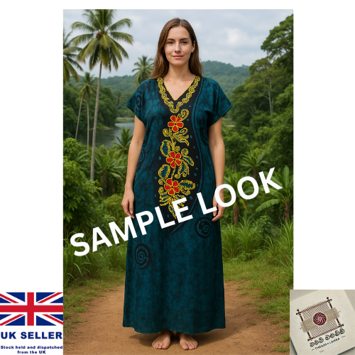 Handmade Batik Embroidered Kaftan Dress – Free Size Maxi Boho Summer Beach Wear - Afbeelding 2 van 2