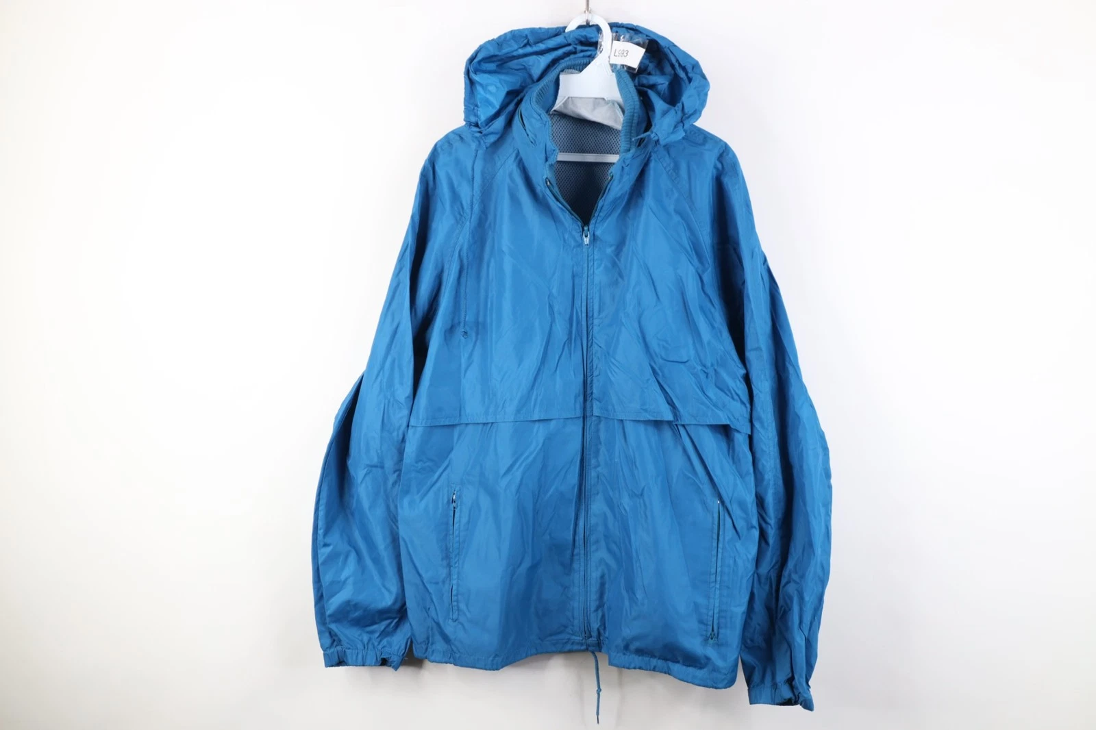 Vintage 90s Woolrich Mens Medium Packable Hooded Windbreaker Jacket Blue Nylon